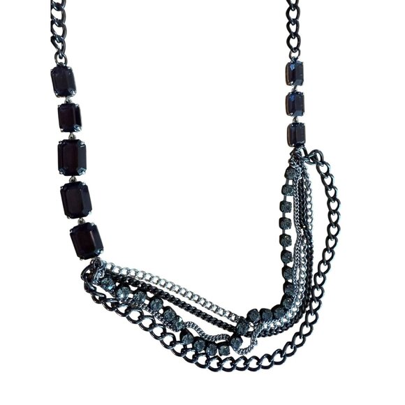 Kenneth Cole Womens Multi-Chain Necklace Black Stone Accents & Adjustable Extend - Picture 2 of 4